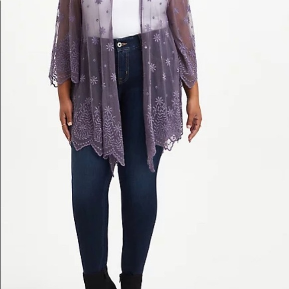 Torrid purple/grey embroidered kimono mesh - Picture 2 of 6